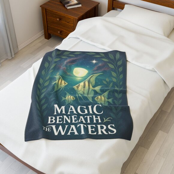 Magic Beneath the Waters - Angel Fish Velveteen Blanket 30"x40" Ocean Sea Throw - Picture 2 of 4